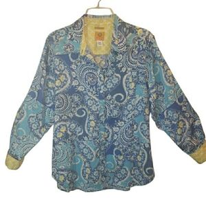 Ruby Rd 16W floral button blouse  collar long roll-tab sleeve. 7017